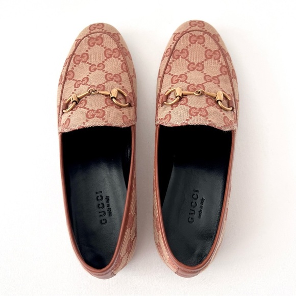 GUCCI || Jordaan Horsebit GG Monogram Canvas Loafer Flat Beige Rust Brown New 6 - Picture 6 of 13